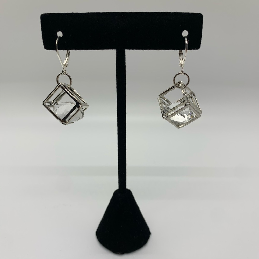 Floating Diamond in Cube Earrings
